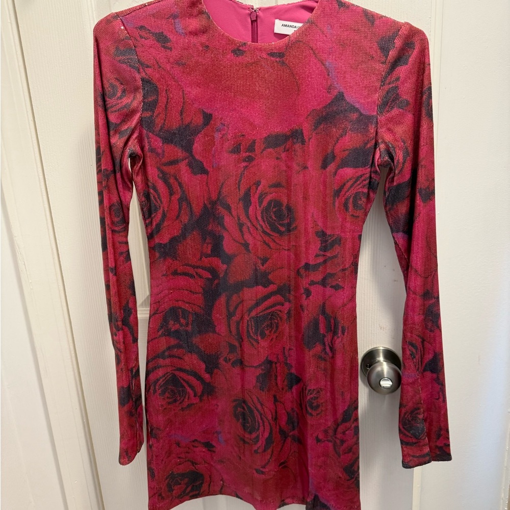 Floral Long Sleeve Dress in Red and Black